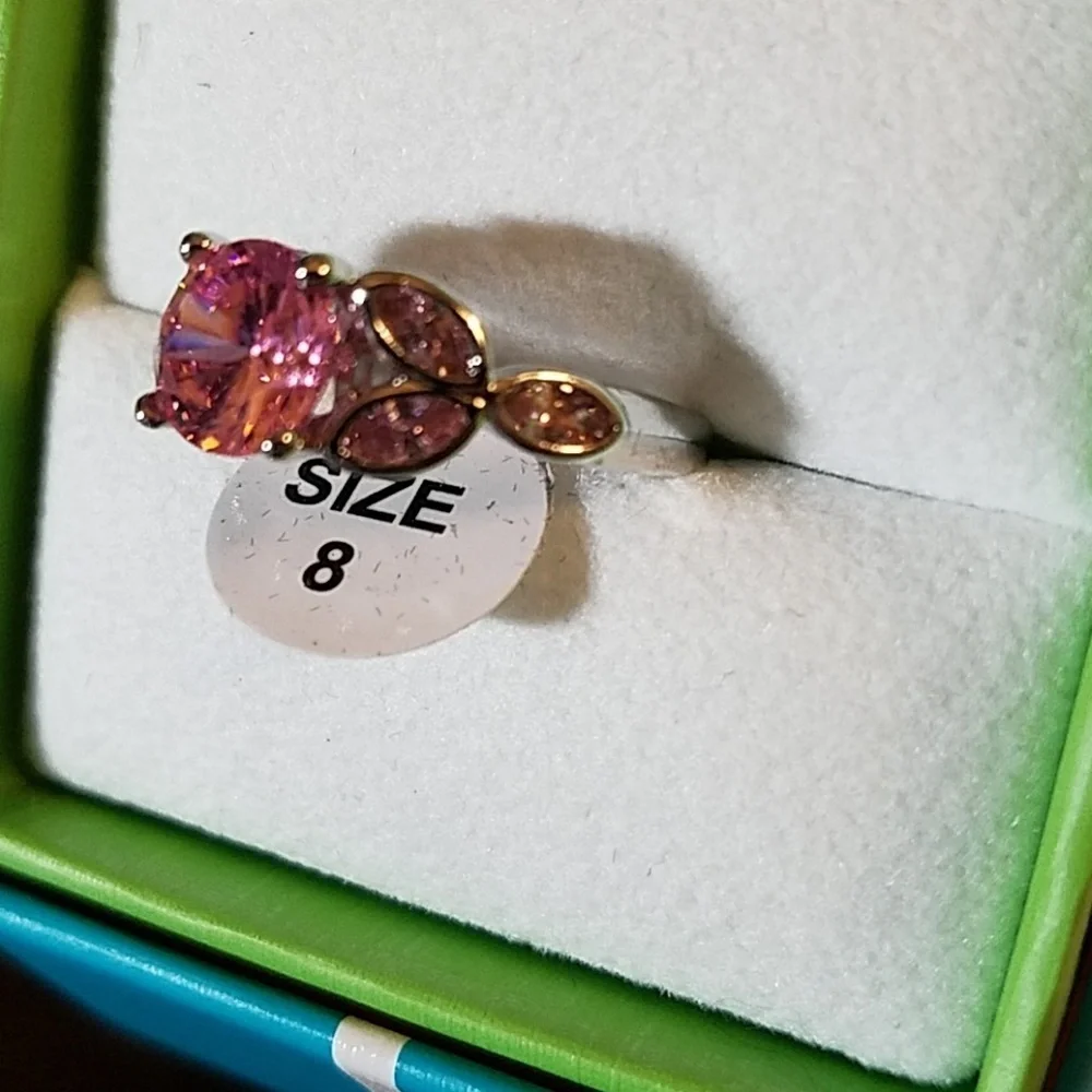 Pink & Rhinestone Silver Tone Ring Size 8, 9 or 10